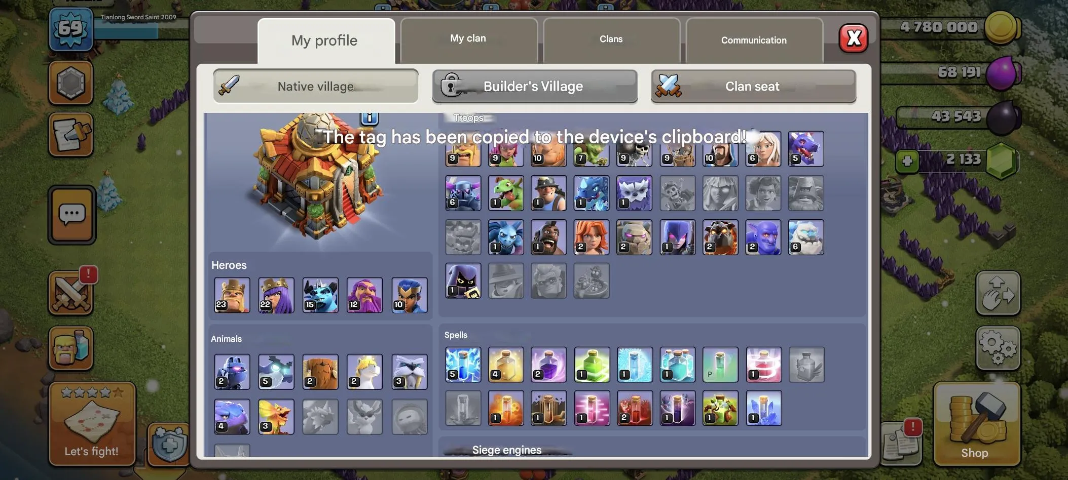 COC572 TH16 Heroes 23/22/15/12/10 5 Builders 2000 Gems Lots of Items Nickname Change 